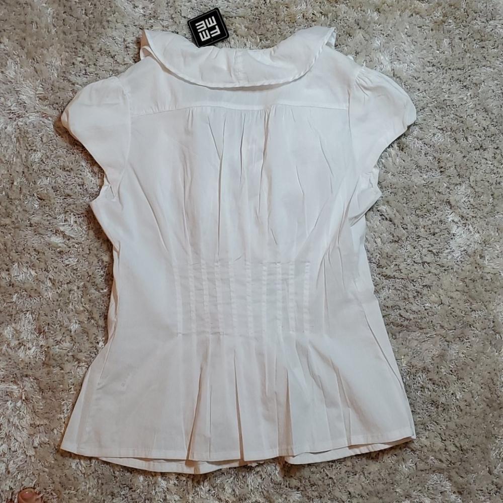 Femme Zip Front White Blouse - Picture 3 of 3